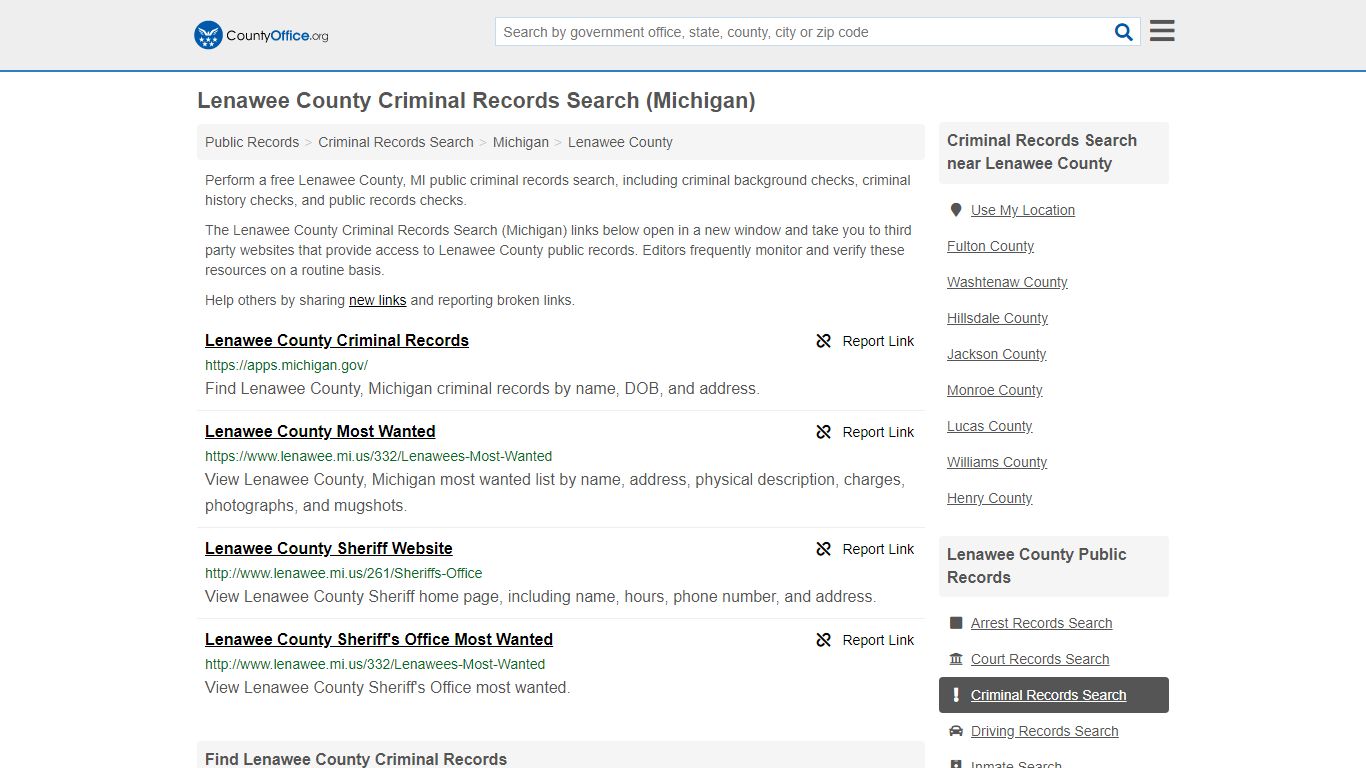 Criminal Records Search - Lenawee County, MI (Arrests ...